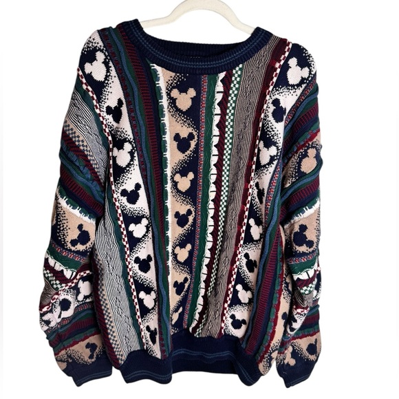 Vintage 90s Disney Mickey Mouse 3D knit sweater Coogi style XL Mens - Picture 2 of 10